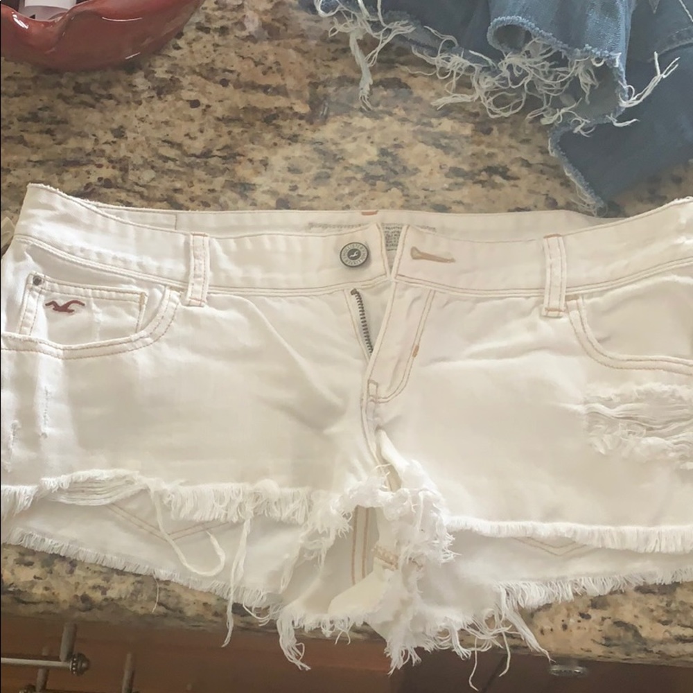 Hollister White Denim Destroyed Shorts